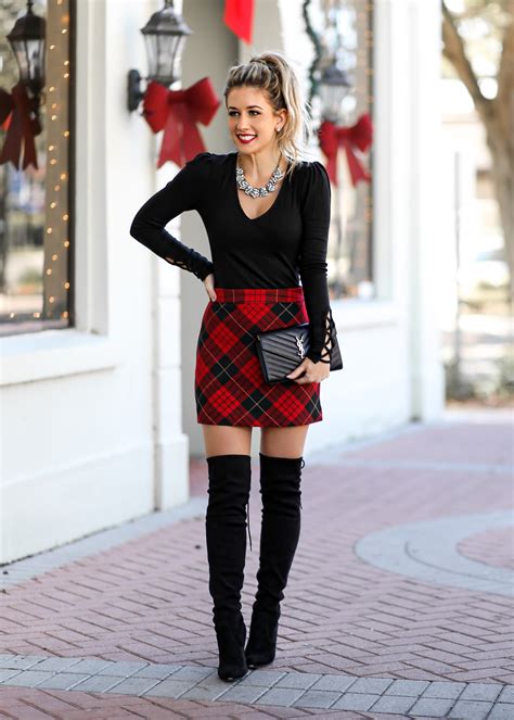 christmas plaid skirt outfit|christmas pleated skirt.